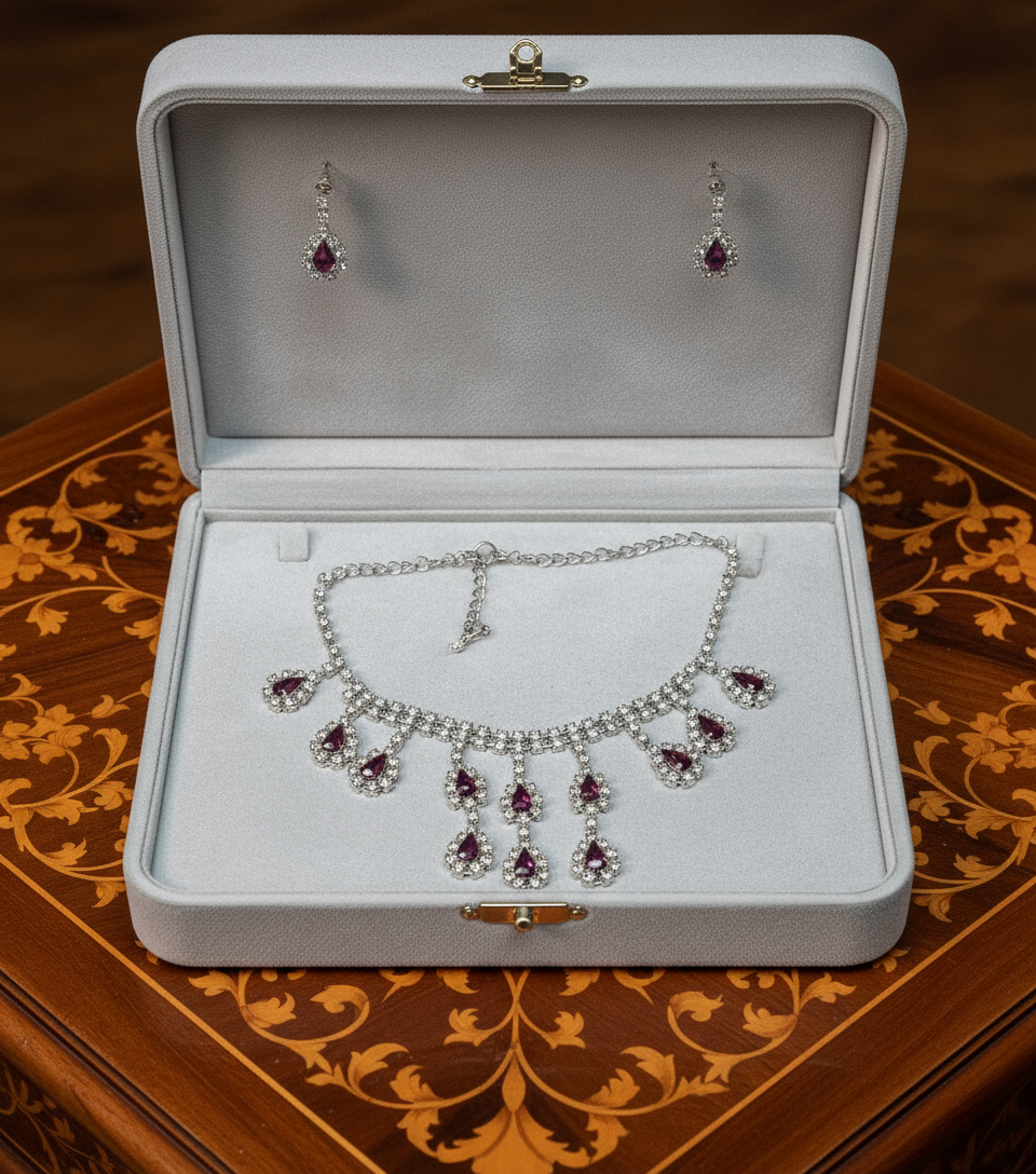 👑Parure vintage aux strass roses nacrelune.com parure