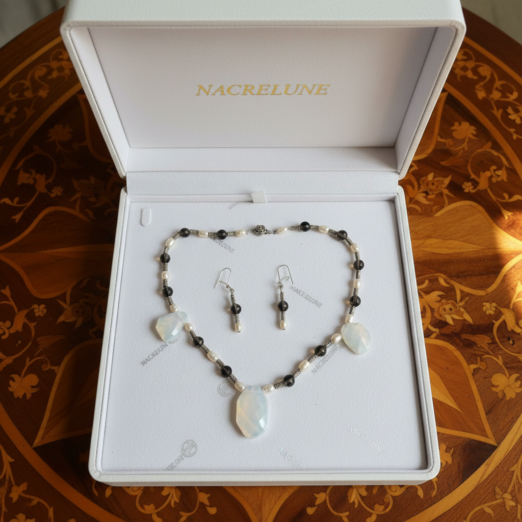 Parure en quartz et opalites nacrelune.com parure