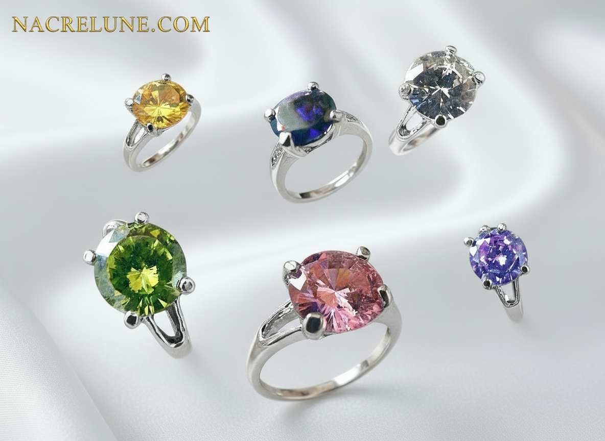 Bague zirconia imitation pierres précieuses, choisissez votre taille et couleur NACRELUNE