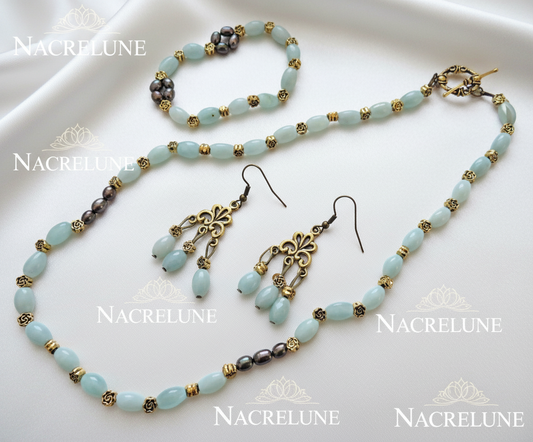 Parure en aigue-marines polies NACRELUNE parure