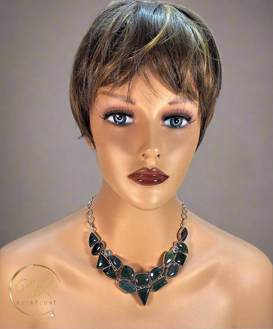 Collier en argent 925 et agates vertes indiennes