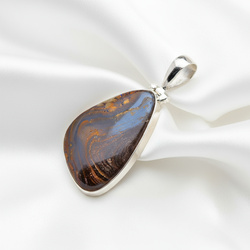 Pendentif en argent 925 avec opale brute dans sa roche mère nacrelune.com pendentif