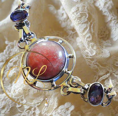Bracelet en argent avec rhodocrosites et améthystes