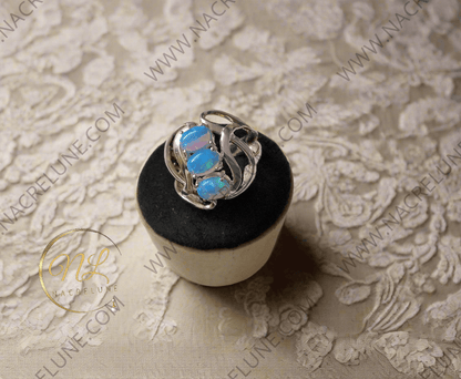 Bague en argent 925 avec opale de feu bleue