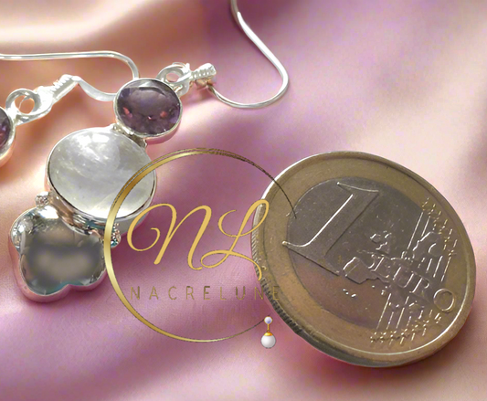 boucles en argent et pierres de lune avec améthystes
