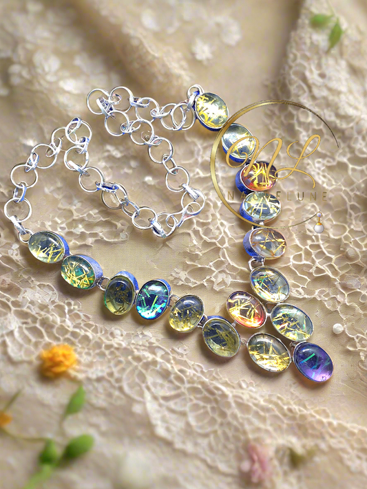 Collier en argent 925 et quartz rutiles scintillants multicolores
