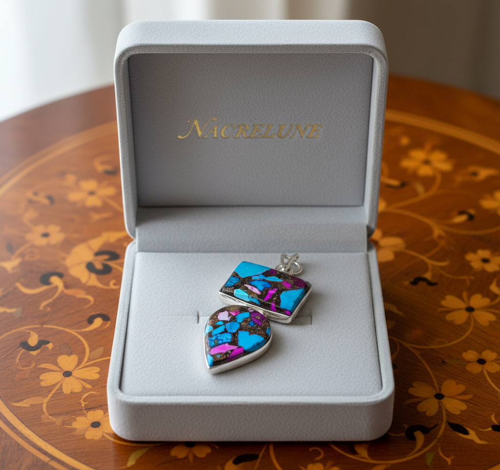 Pendentif en argent 925 avec turquoise mélangée cuivre nacrelune.com pendentif