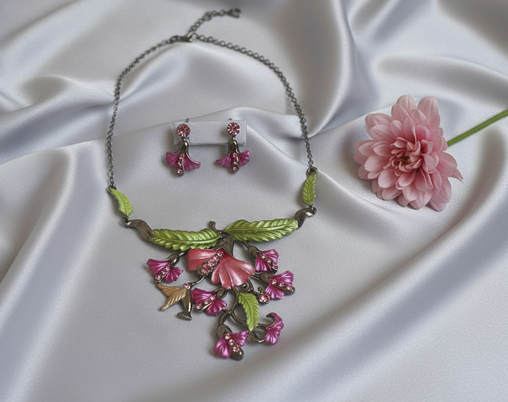 Parure en émail clochettes et colibri nacrelune.com parure