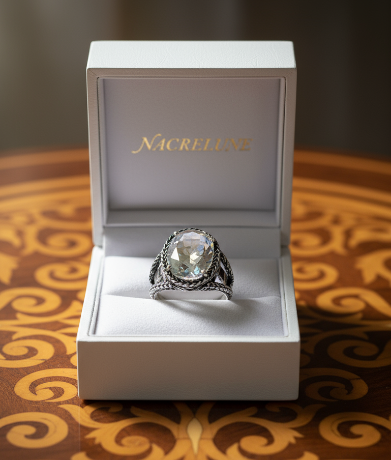 Bague en argent 925 avec topaze traitée mystique multicolore nacrelune.com Bague