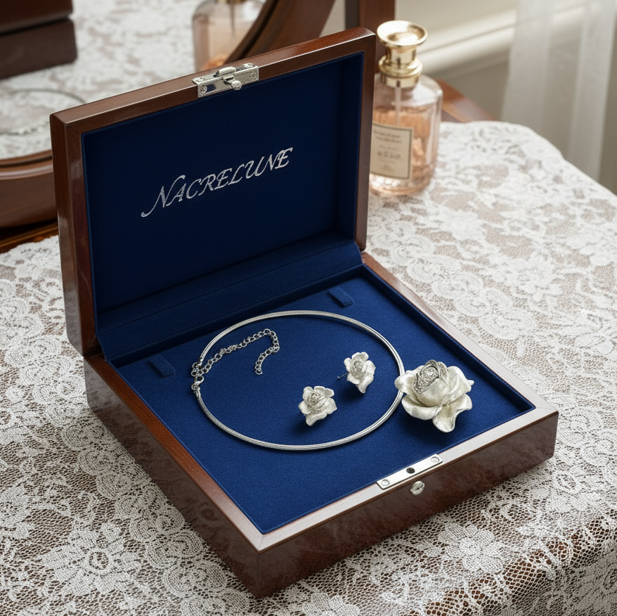 Parure roses anglaises en métal émaillé NACRELUNE parure