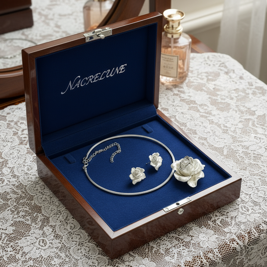 Parure roses anglaises en métal émaillé NACRELUNE parure