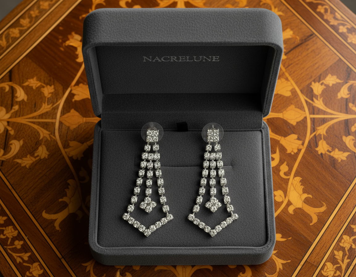 Longues boucles d'oreille en strass forme triangle nacrelune.com boucles d'oreille