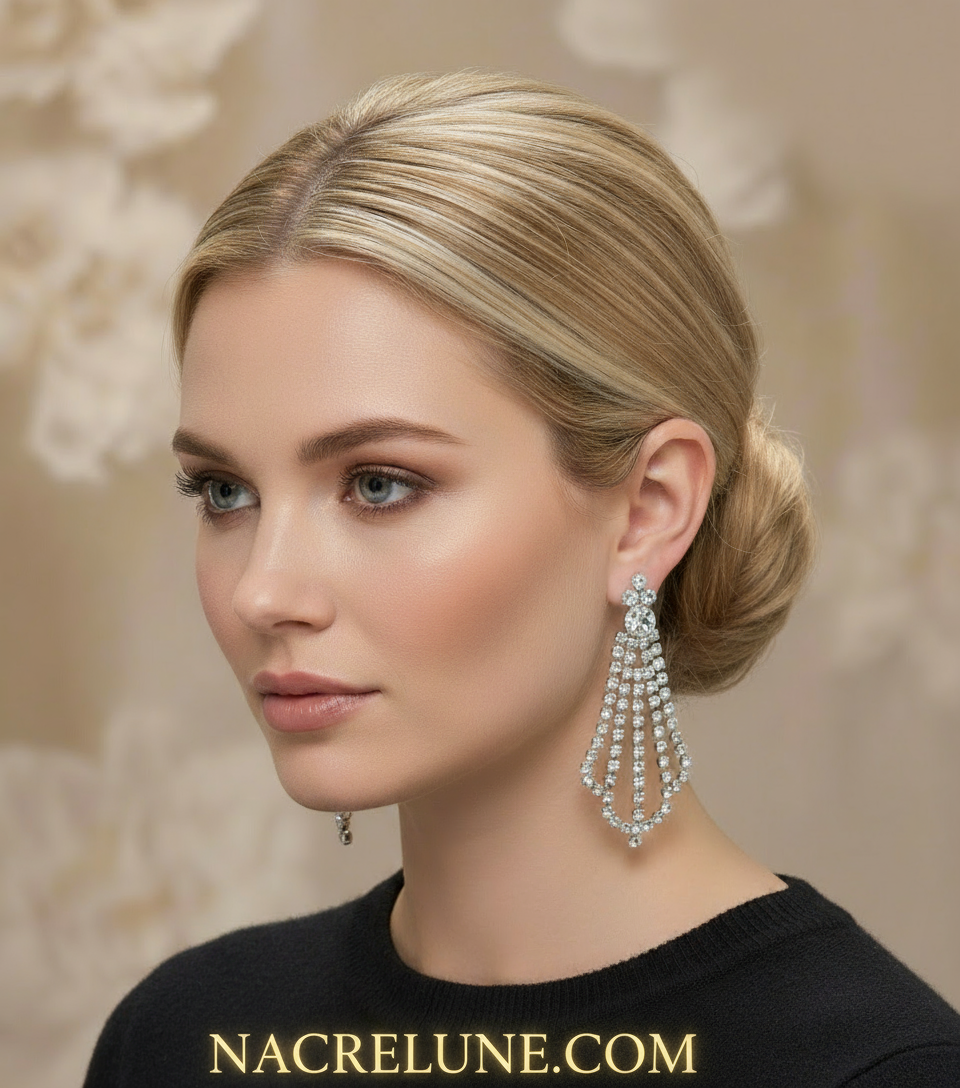 Très grandes boucles d’oreille clip en strass nacrelune.com boucles d'oreille