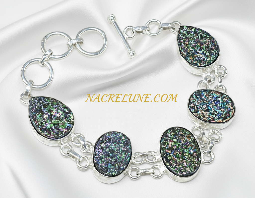 Bracelet en argent et titanites ou sphènes (pierres ovales 16X12mm) nacrelune.com bracelet