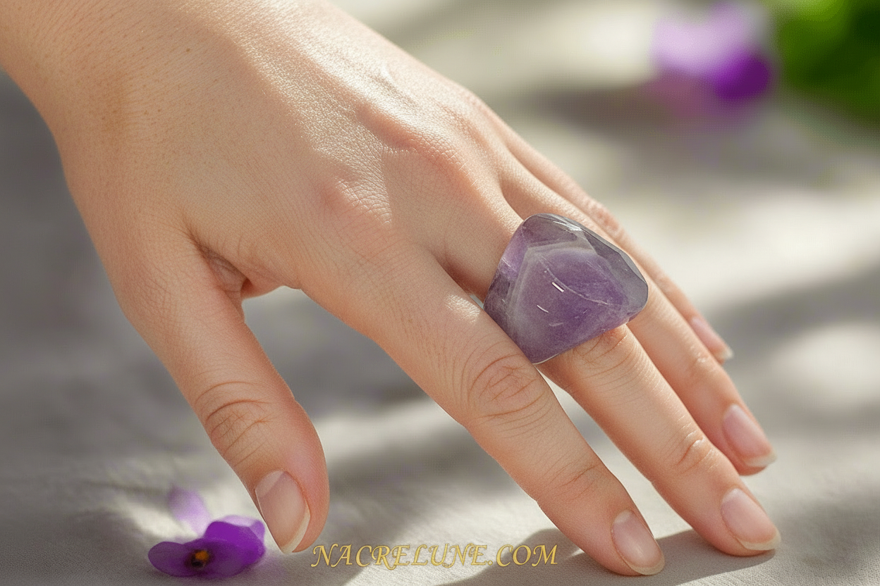Bague en améthyste naturelle nacrelune.com Bague