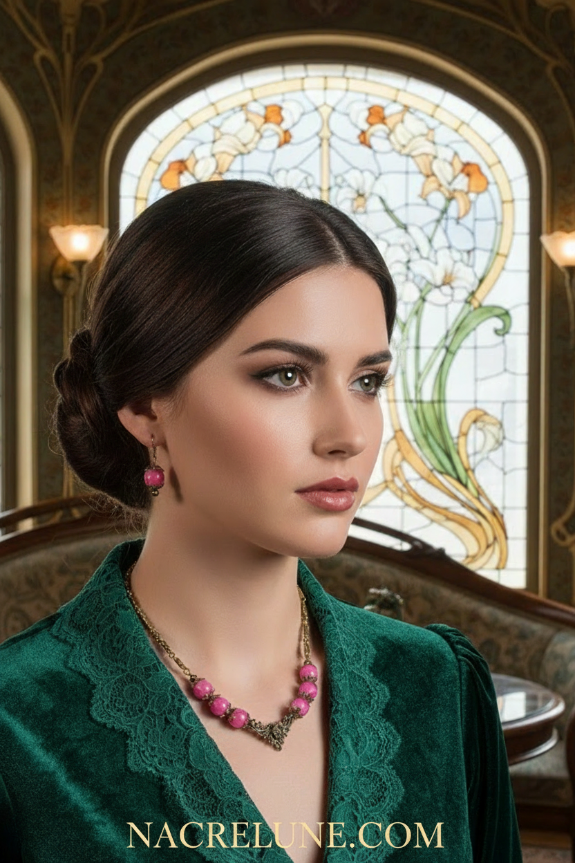 Parure en quartz roses style art nouveau NACRELUNE parure