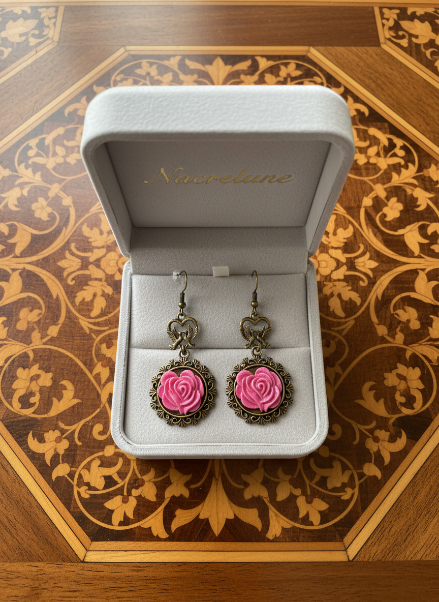 Boucles d’oreille romantiques avec fleurs roses nacrelune.com boucles d'oreille