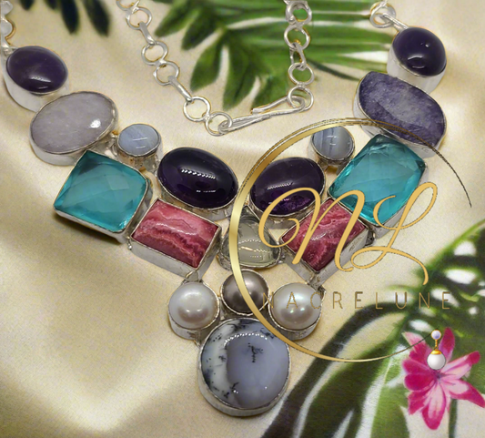 Collier argent et pierres semi précieuses