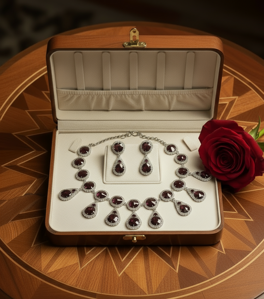 👑Parure vintage en strass rouge NACRELUNE parure