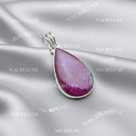 Pendentif en argent 925 avec rubis zoisite poli NACRELUNE collier