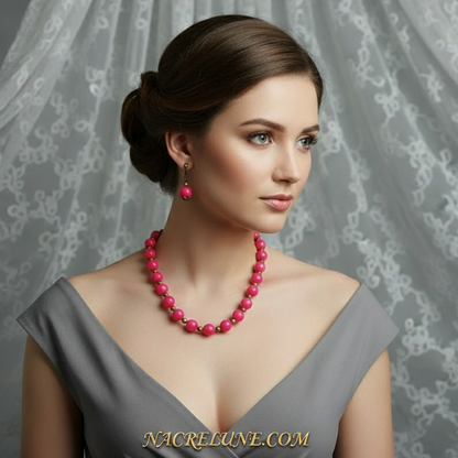 Parure en perles de quartz roses polis NACRELUNE parure