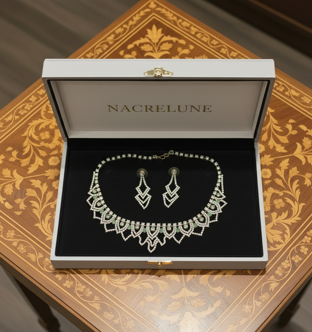 Parure sophistiquée en strass verts nacrelune.com parure