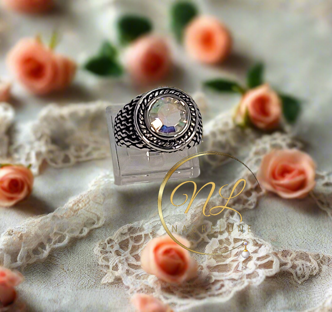 Bague en argent 925 avec topaze traitée mystique multicolore