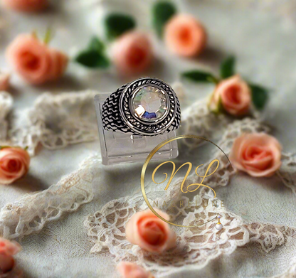 Bague en argent 925 avec topaze traitée mystique multicolore