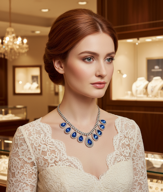 👑Parure vintage en strass bleu roi NACRELUNE parure