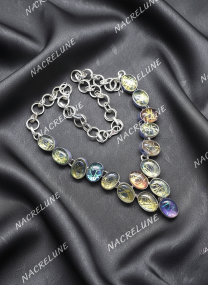 Collier en argent 925 et quartz rutiles scintillants multicolores NACRELUNE collier