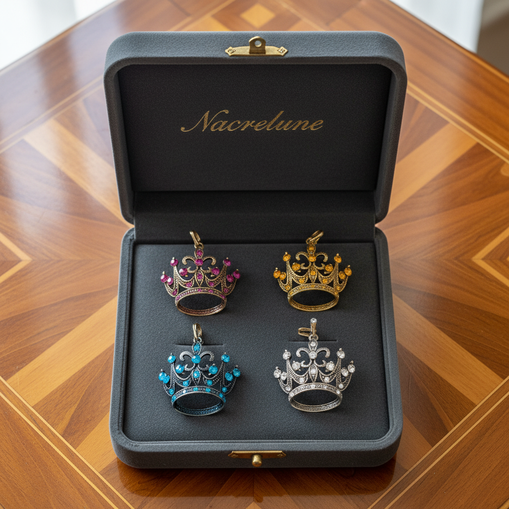 Pendentif en forme de couronne avec strass, choisissez votre couleur nacrelune.com collier