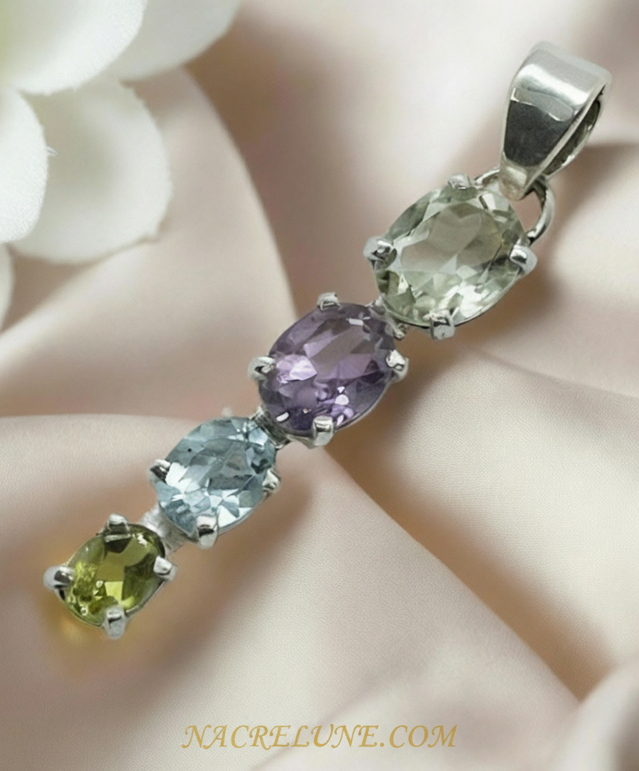 Pendentif argent et pierres semi précieuses taillées NACRELUNE pendentif