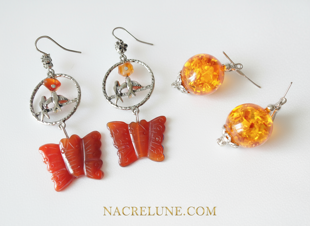 boucles d'oreille en agate et ambre NACRELUNE boucles d'oreille
