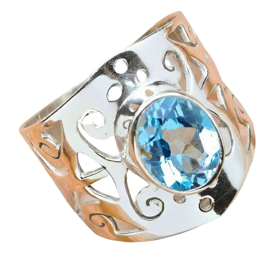 Bague en argent 925 avec topaze bleue taillée nacrelune.com Bague