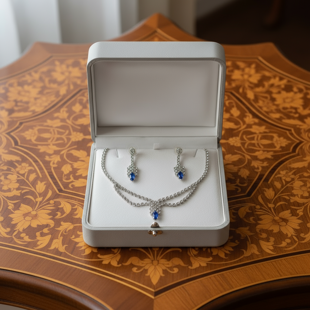 👑Parure en strass bleu et blanc nacrelune.com parure
