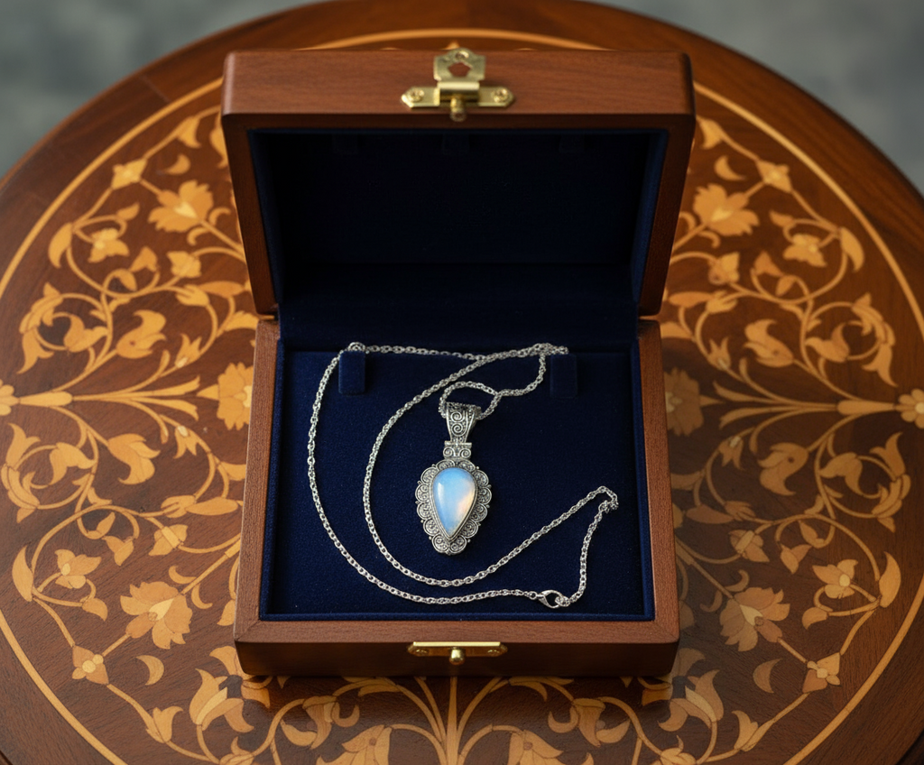 Pendentif fantaisie argenté avec opalite naturelle nacrelune.com pendentif
