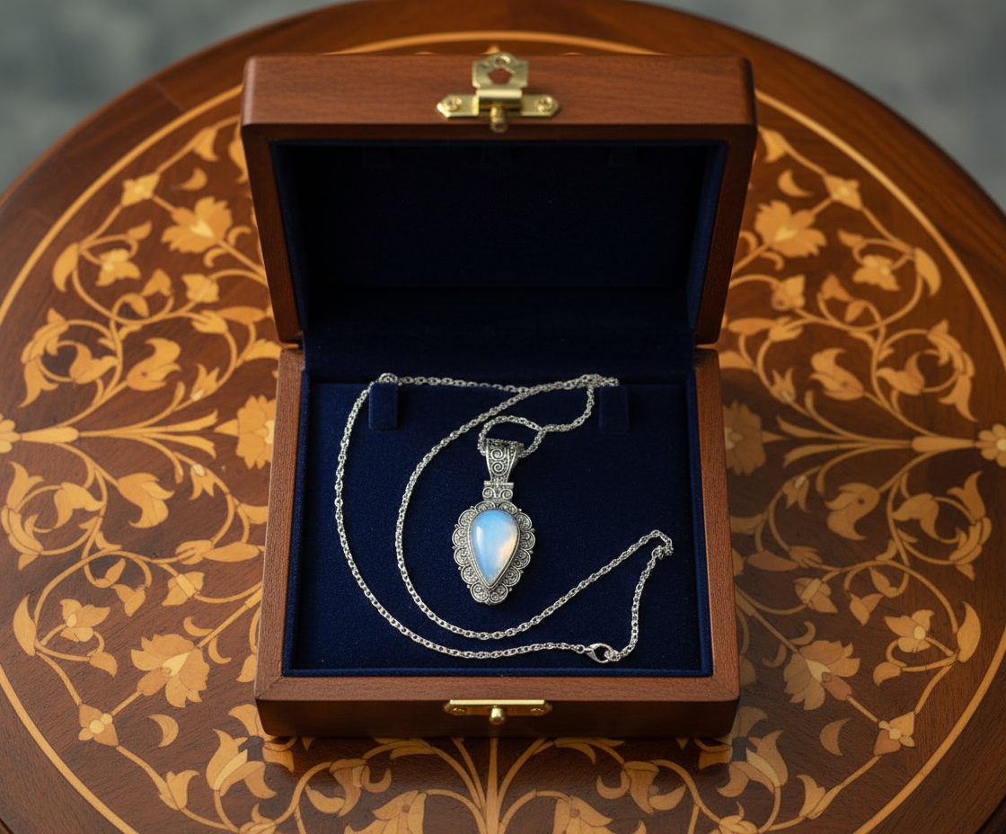 Pendentif fantaisie argenté avec opalite naturelle nacrelune.com pendentif