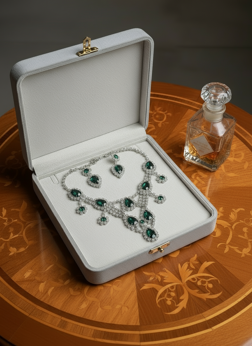 👑Parure vintage en strass verts nacrelune.com parure