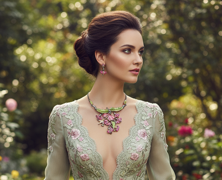 Parure en émail clochettes et colibri NACRELUNE parure