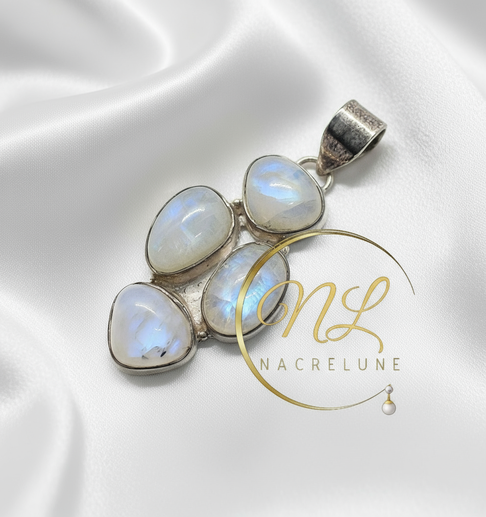 Pendentif en argent 925 avec pierres de lune nacrelune.com pendentif