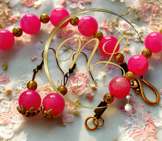 Parure en perles de quartz roses polis