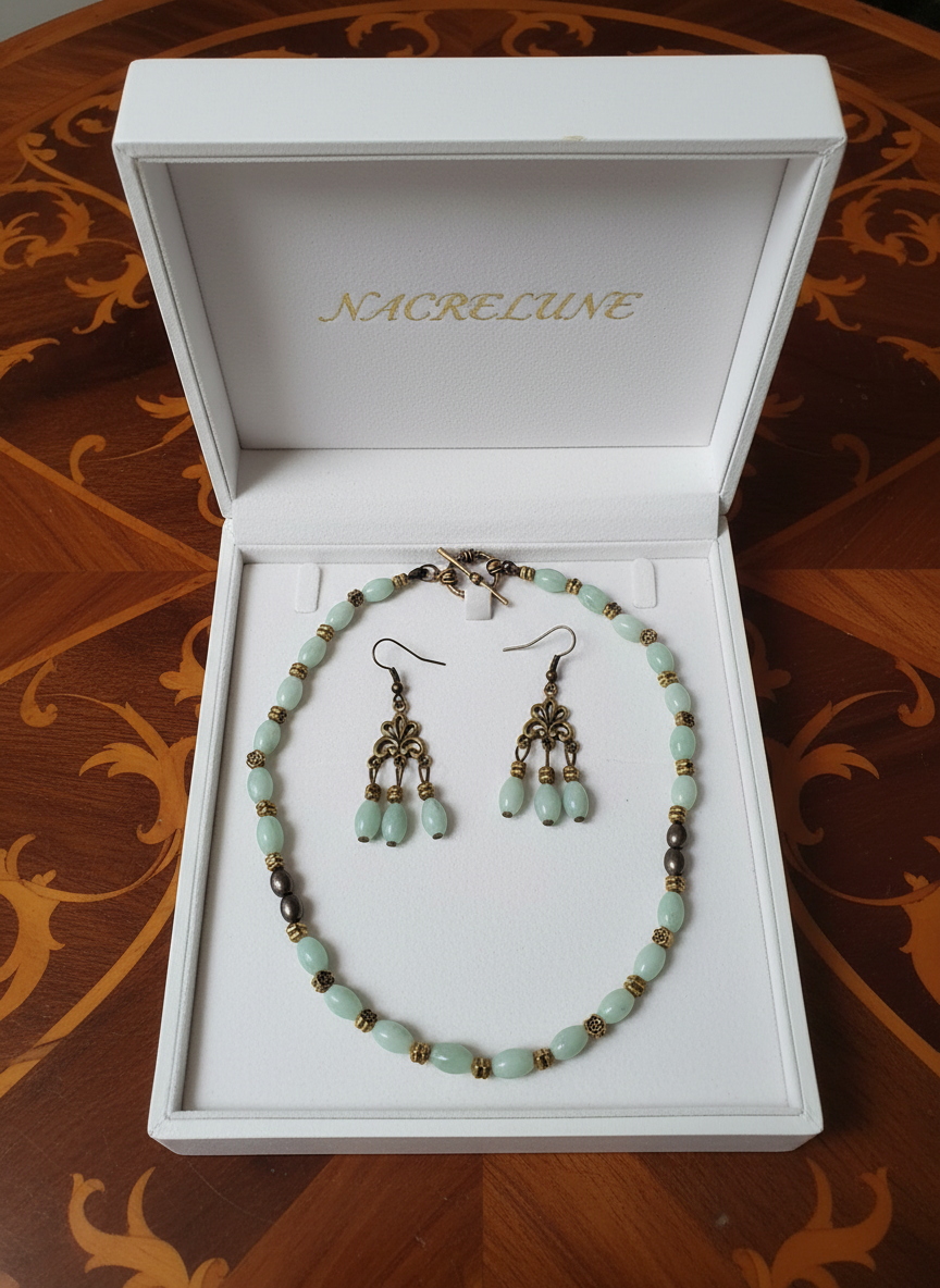 Parure en aigue-marines polies nacrelune.com parure