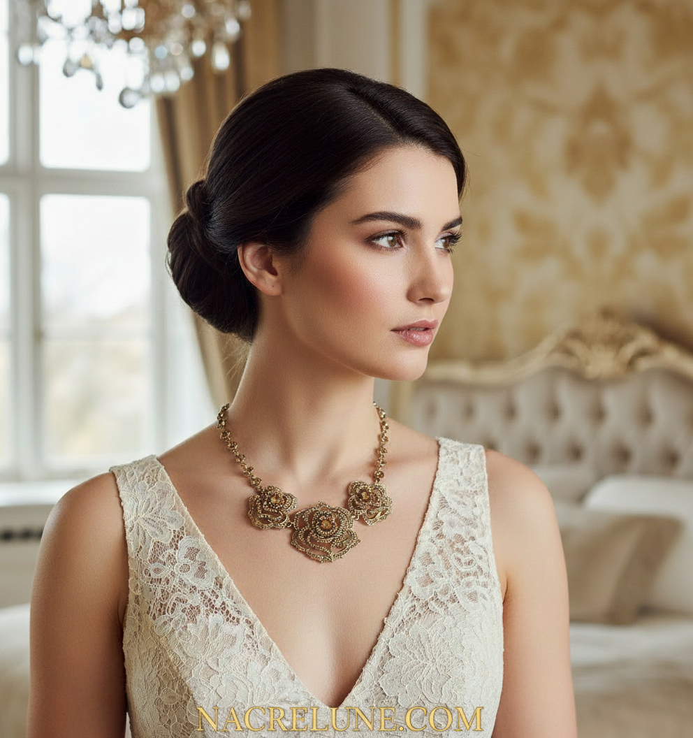 Collier en strass forme fleurs NACRELUNE collier