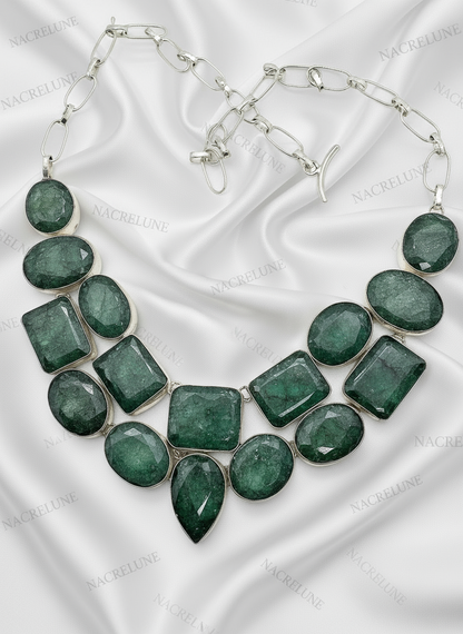 Collier en argent avec emeraudes naturelles NACRELUNE collier