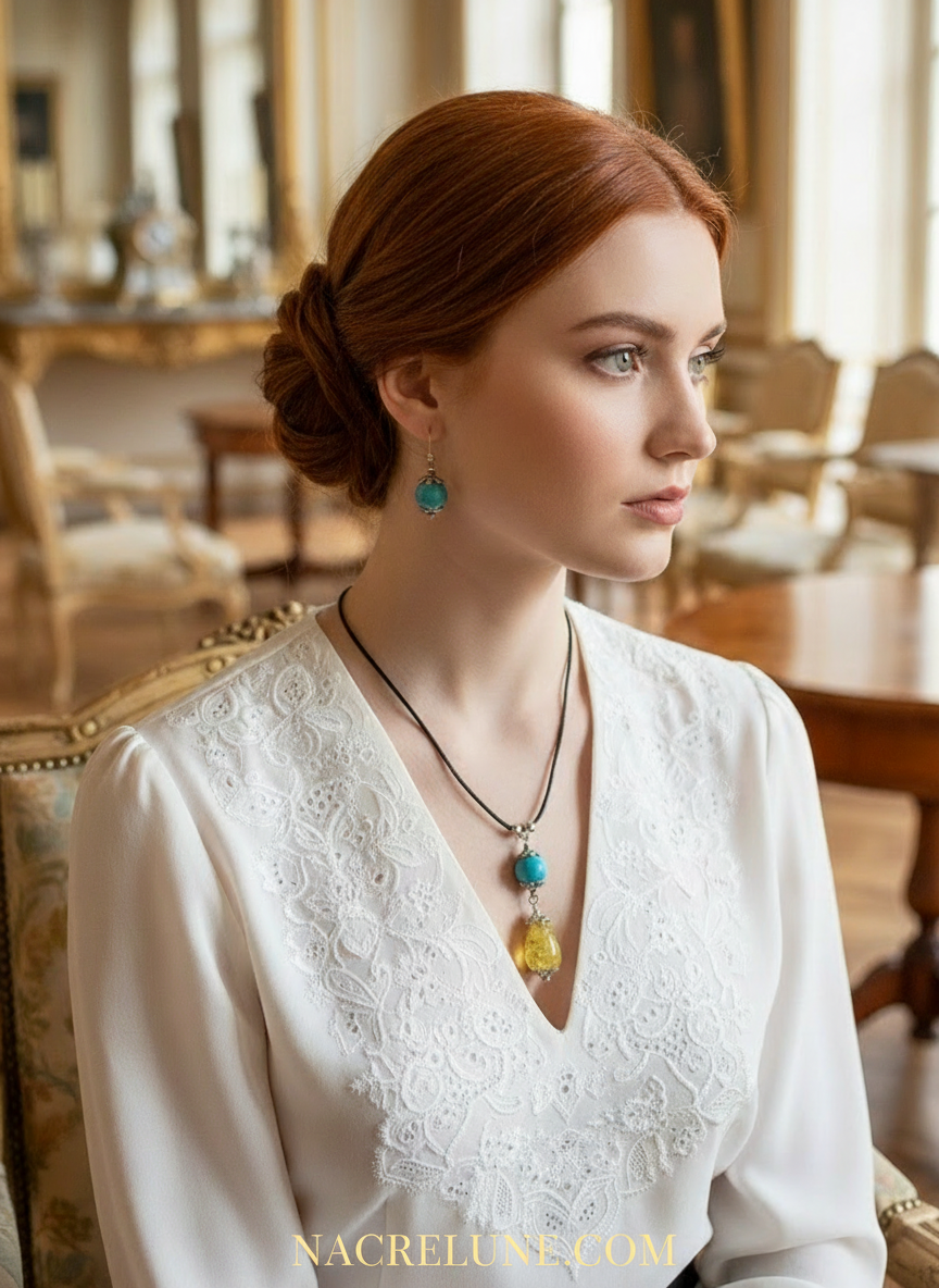 Parure turquoise et ambre nacrelune.com parure