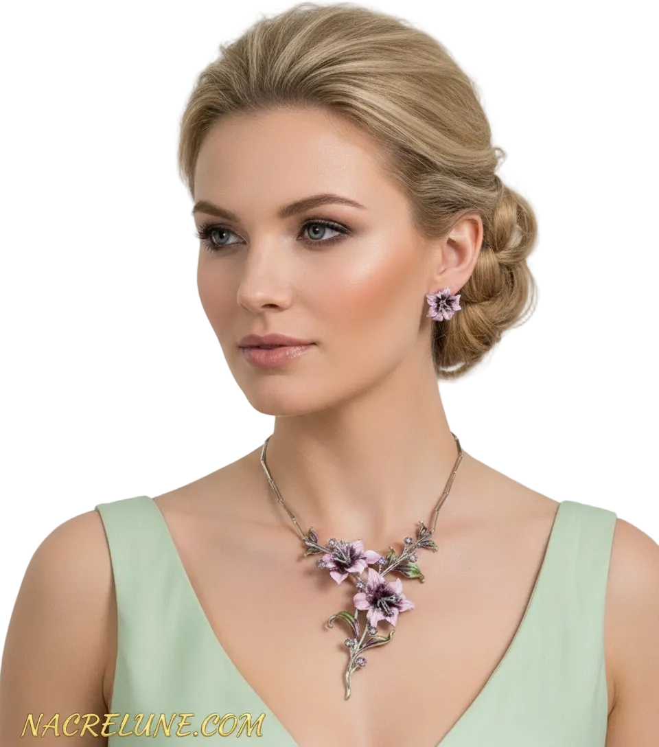 Parure en émail aux grandes fleurs : choisissez votre couleur Violet nacrelune.com parure