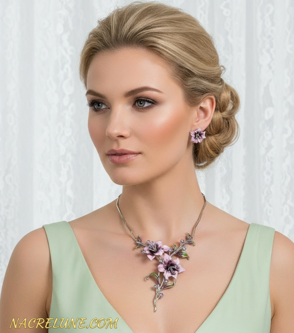 Parure en émail aux grandes fleurs : choisissez votre couleur NACRELUNE parure