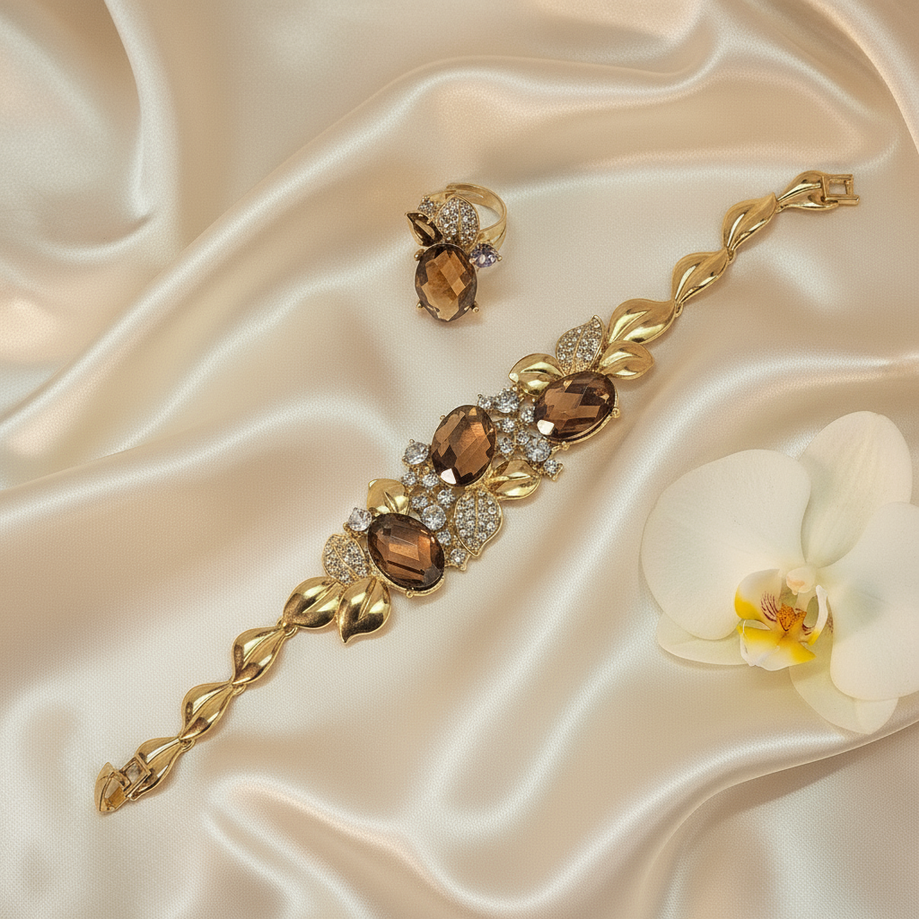 Parure complète en strass topaze NACRELUNE parure