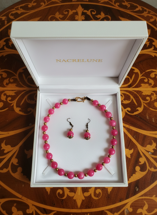 Parure en perles de quartz roses polis rose NACRELUNE parure