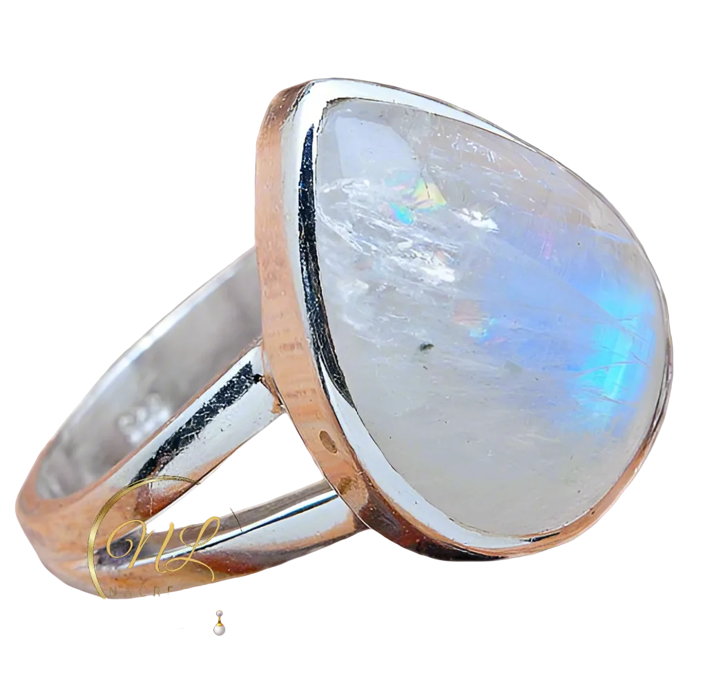 Bague en argent véritable avec magnifique pierre de lune bleue nacrelune.com Bague